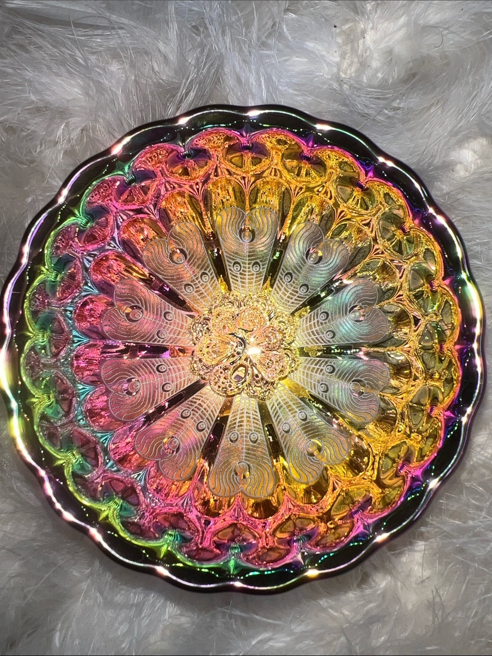 Iridescent Rainbow Carnival Glass Trippy Decorative Black Light Bowl Tea Cup NEW - Picture 6 of 11